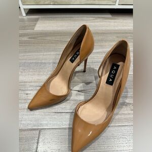 Aqua Women's Chic Patent Leather Stiletto Heels - Camel